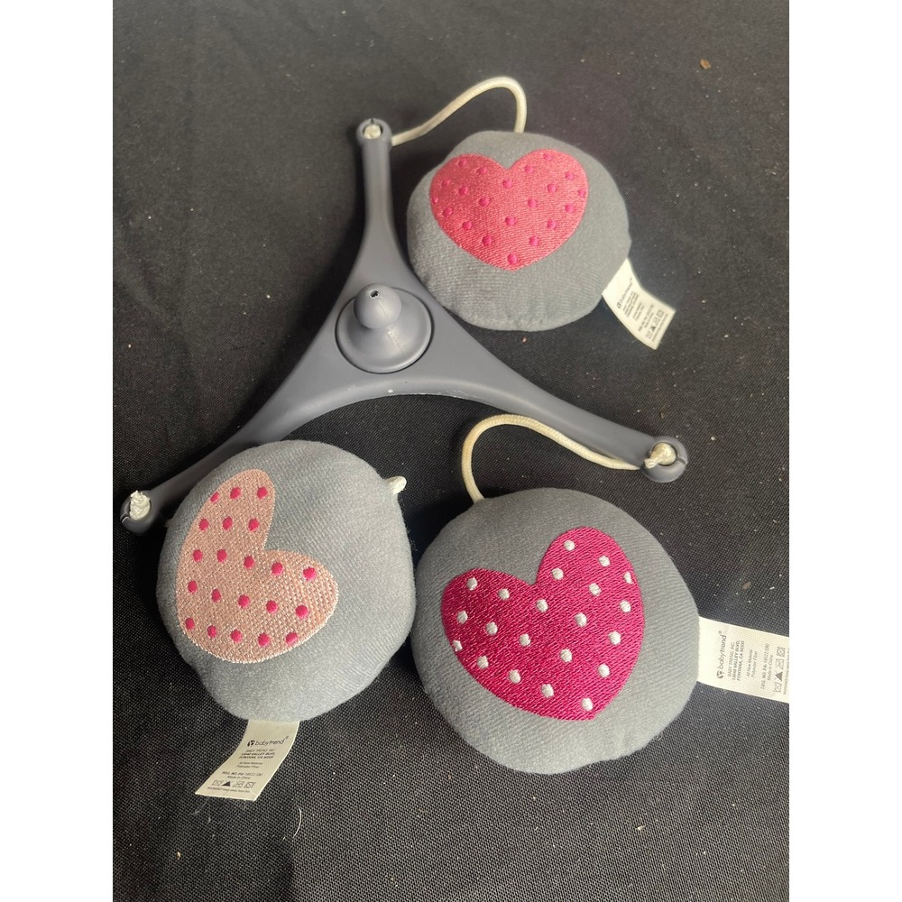 Baby Trend Replacement Mobile Arm with 3 Plush Polka Dot Heart Toys Gray Pink